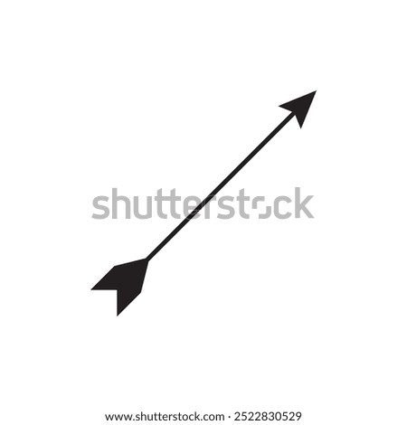 Mediaeval native archery sign. Arrow weapon black illustration with feather. Vector icon in flat style