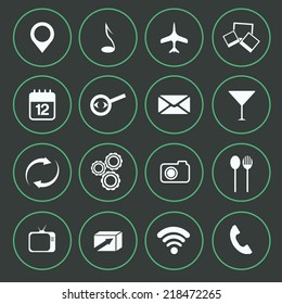 Media,food and communication icons set flat design