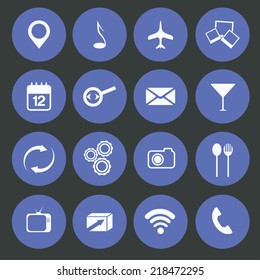Media,food and communication icons set flat design