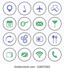Media,food and communication icons set flat design 