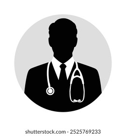 Medial doctor silhouette with a stethoscope icon, representing healthcare professionalism.