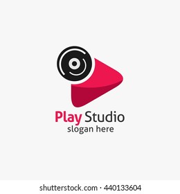 media/Studio play logo design. Colorful flat style media play logo vector template. 