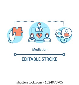 Mediation concept icon. Dispute resolution idea thin line illustration. Coworking. Divorce mediating. Separation agreement. Assisted negotiation. Vector isolated outline drawing. Editable stroke