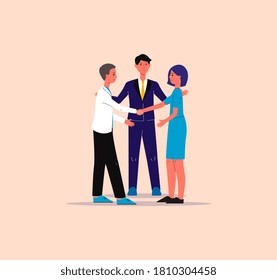 Mediator Solving Competition Or Referee Finds Compromise In Conflict Between Competitors. Mediation In Negotiations, Flat Vector Illustration Isolated On Background
