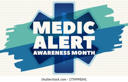 Medic Alert Awareness Month in August. Poster, card, banner, background design. Vector illustration eps 10