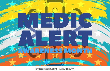 Medic Alert Awareness Month in August. Poster, card, banner, background design. Vector illustration eps 10