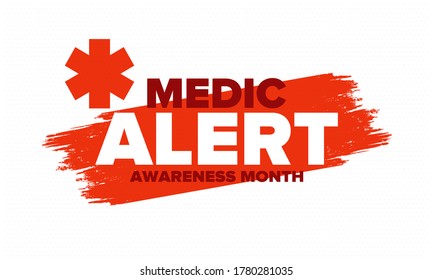 Medic Alert Awareness Month in August. Medical bracelets. First aid, emergency. Medical design. Celebration in United States. Poster, greeting card, banner and background. Vector illustration