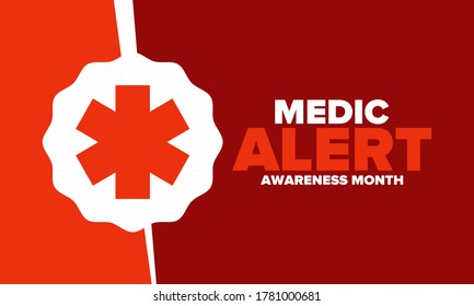 Medic Alert Awareness Month in August. Medical bracelets. First aid, emergency. Medical design. Celebration in United States. Poster, greeting card, banner and background. Vector illustration