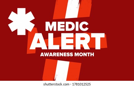 Medic Alert Awareness Month in August. Medical bracelets. First aid, emergency. Medical design. Celebration in United States. Poster, greeting card, banner and background. Vector illustration