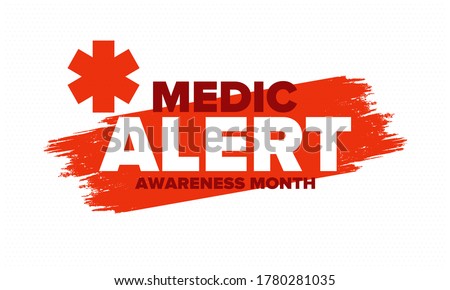 Medic Alert Awareness Month in August. Medical bracelets. First aid, emergency. Medical design. Celebration in United States. Poster, greeting card, banner and background. Vector illustration