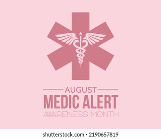 Medic Alert awareness month calligraphic banner design on pink background. Script lettering banner, poster, card concept idea. Health awareness vector template.