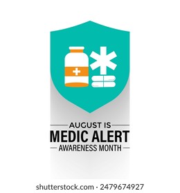 Medic Alert awareness month is observed every year in August. Holiday concept. background, banner, vector illustration.