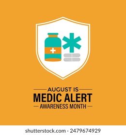 Medic Alert awareness month is observed every year in August. Holiday concept. background, banner, vector illustration.