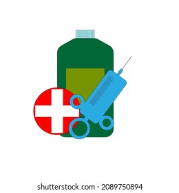 Medic Botlle and Syringe, doctor badge