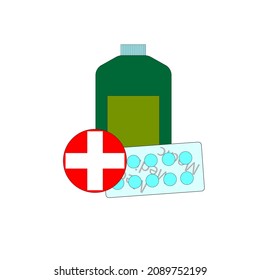 Medic botlle, tablets, doctor badger