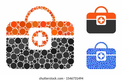 Medic case composition of filled circles in variable sizes and color tints, based on medic case icon. Vector filled circles are composed into blue illustration.