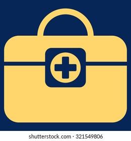 Medic Case vector icon. Style is flat symbol, yellow color, rounded angles, blue background.