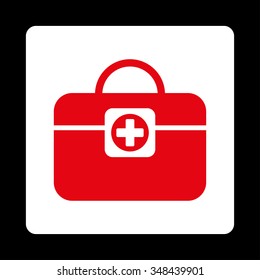 Medic Case vector icon. Style is flat rounded square button, red and white colors, black background.