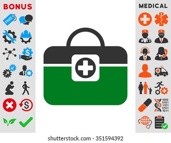Medic Case vector icon. Style is bicolor flat symbol, green and gray colors, rounded angles, white background.