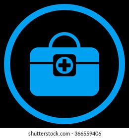 Medic Case vector icon. Style is flat circled symbol, blue color, rounded angles, black background.
