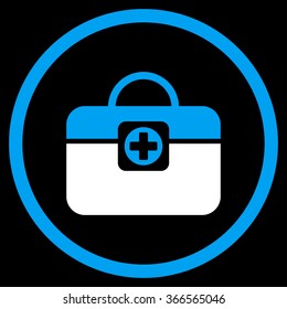 Medic Case vector icon. Style is bicolor flat circled symbol, blue and white colors, rounded angles, black background.