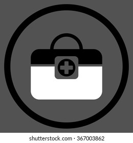 Medic Case vector icon. Style is bicolor flat circled symbol, black and white colors, rounded angles, gray background.