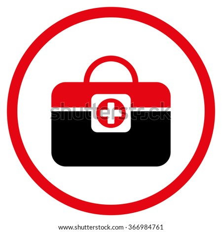 Medic Case vector icon. Style is bicolor flat circled symbol, intensive red and black colors, rounded angles, white background.