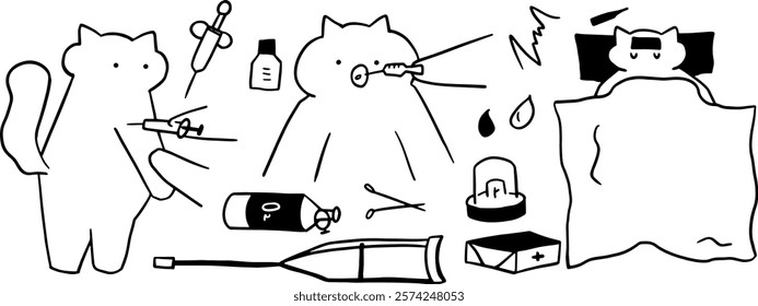 Medic Cat: Healthcare-Inspired Cute Line Art