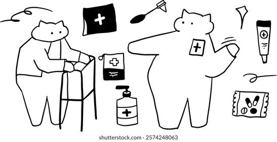 Medic Cat: Healthcare-Inspired Cute Line Art