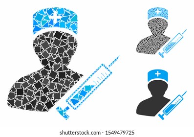 Medic composition of irregular elements in variable sizes and shades, based on medic icon. Vector irregular dots are united into collage. Medic icons collage with dotted pattern.