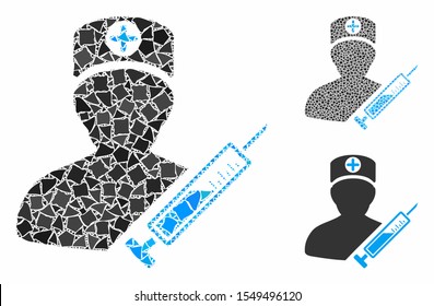 Medic composition of tremulant pieces in different sizes and color tinges, based on medic icon. Vector tremulant elements are organized into collage. Medic icons collage with dotted pattern.