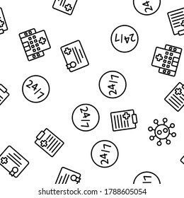 Medic Doctor And Nurse Vector Seamless Pattern Thin Line Illustration