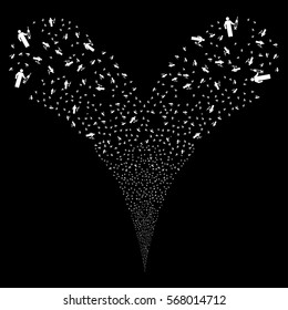 Medic fireworks stream. Vector illustration style is flat white iconic symbols on a black background. Object double fountain done from random icons.
