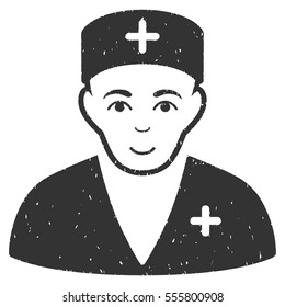 Medic grainy textured icon for overlay watermark stamps. Flat symbol with scratched texture. Dotted vector gray ink rubber seal stamp with grunge design on a white background.