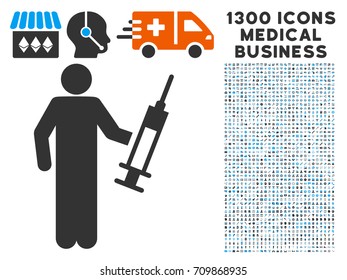 Medic grey vector icon with 1300 clinic commerce icons. Clipart style is flat bicolor light blue and gray pictograms.