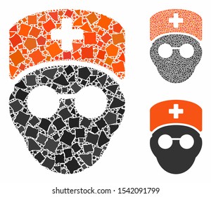 Medic head composition of tremulant pieces in various sizes and color tinges, based on medic head icon. Vector irregular pieces are combined into composition.