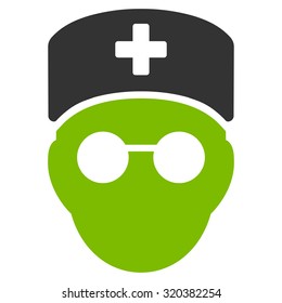 Medic Head vector icon. Style is bicolor flat symbol, eco green and gray colors, rounded angles, white background.