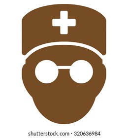 Medic Head vector icon. Style is flat symbol, brown color, rounded angles, white background.