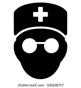 Medic Head vector icon. Style is flat symbol, black color, rounded angles, white background.