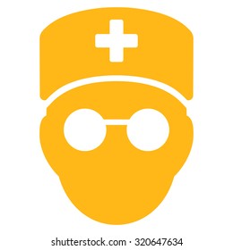Medic Head vector icon. Style is flat symbol, yellow color, rounded angles, white background.