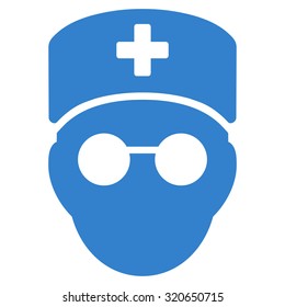Medic Head vector icon. Style is flat symbol, cobalt color, rounded angles, white background.