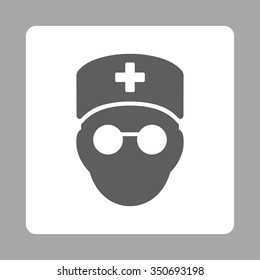 Medic Head vector icon. Style is flat rounded square button, dark gray and white colors, silver background.