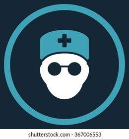 Medic Head vector icon. Style is bicolor flat circled symbol, blue and white colors, rounded angles, dark blue background.