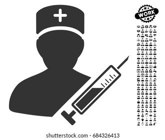 Medic icon with black bonus work pictures. Medic vector illustration style is a flat gray iconic symbol for web design, app user interfaces.