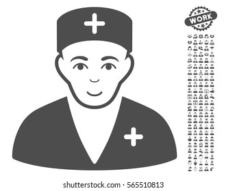 Medic icon with bonus human icon set. Vector illustration style is flat iconic gray symbols on white background.