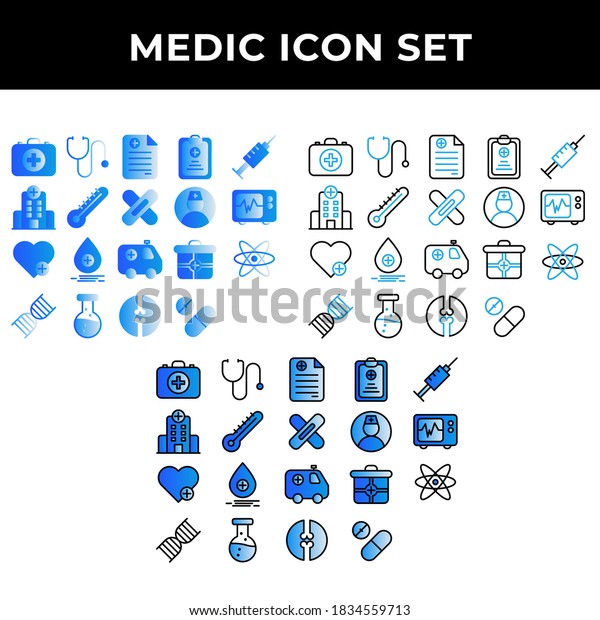 medic icon set include aid, first, kit, health,\
doctor, medic, medical, stethoscope, prescription, healthy,\
syringe, hospital, building, thermometer, plaster, nurse, user,\
cardiograph, heart