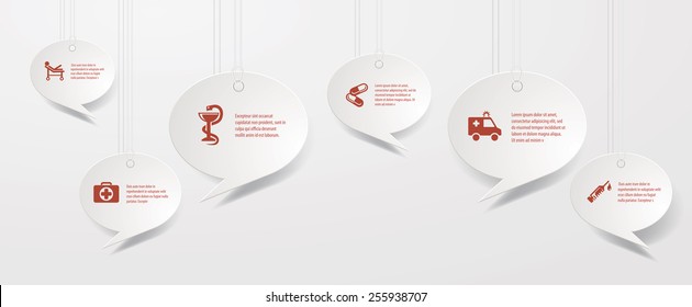 Medic icons on clouds vector background.