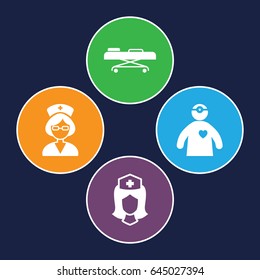 Medic icons set. set of 4 medic filled icons such as nurse, hospital stretch