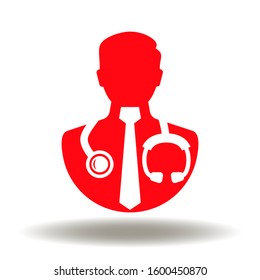 Medic Logo. Physician icon vector. Male doctor with tie and stethoscope sign.