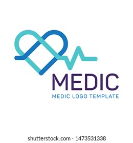 MEDIC  logo template. Heart shape logo. Lines.